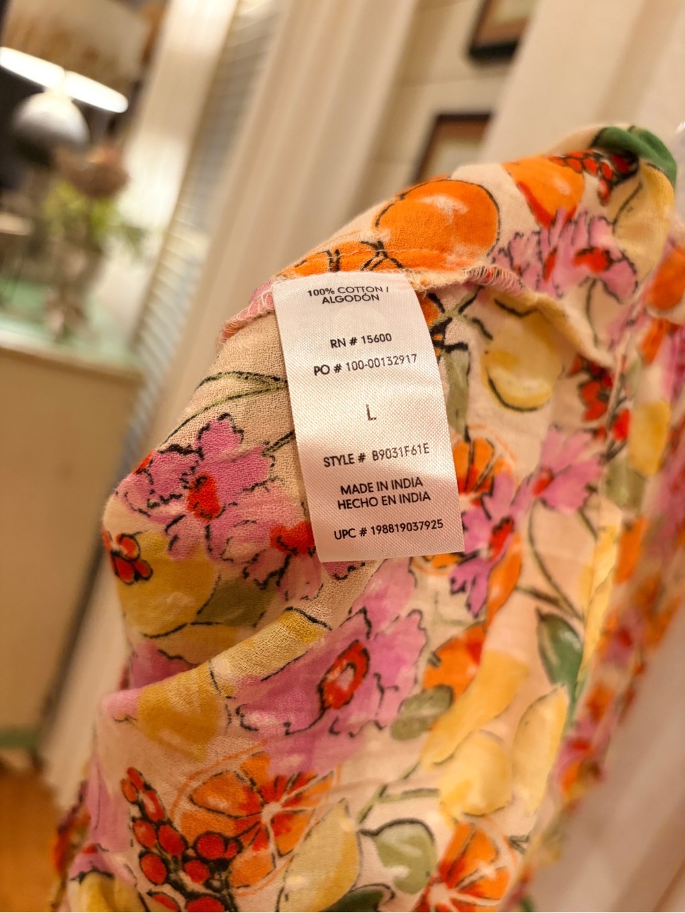 DEMOCRACY NEW WITHOUT TAGS Citrus and Floral Pintuck Blouse in MULTICOLOR SIZE L - Picture 7 of 9